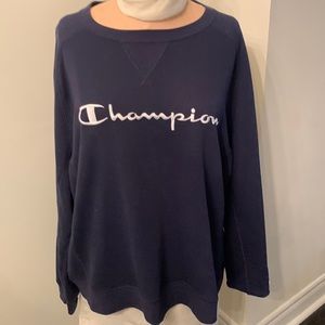 Champion navy French Terry sweatshirt. Lightly worn stitched logo. So cozy